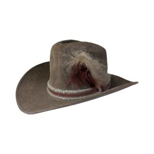 Vintage Lanning Corduroy Cowboy Hat With Sherpa And Feather Detail | Size Medium
